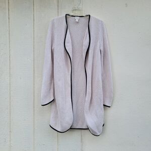 Chico's Black White Open Front Knit Cardigan Sweater Tan/blk Wmns M Classic